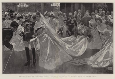 La Corte del Rey en el Palacio de Buckingham, Sus Majestades saliendo del Salón de Baile después de las Presentaciones de Frank Craig